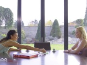 Lesbea Blonde Marilyn Sugar gives Tiny Tina facesitting pussy eating orgasm 2/16