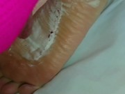 He licks cream of my feet fucks spits and slaps me like a good servant 