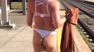Sexyy walking trans in station train exibitionism trans