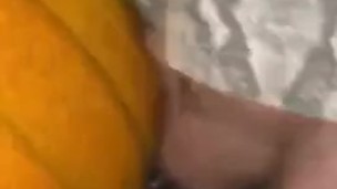 Chubby bear breeding a pumpkin with his throbbing uncut cock