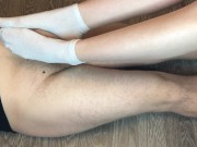 sexy girl in white socks footjob and handjob with sock cumshot foot fetish 7/16