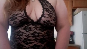 Chubby Housewife Doing the Dishes in Lingerie