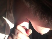 Cute Emo girl gives her bf a risky sloppy blowjob in front of window 15/16