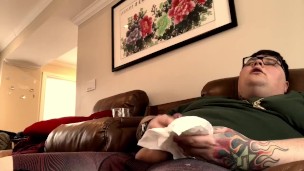 Rich Fat Man Has Warm and Relaxing Solo Masturbation Session in Cabin