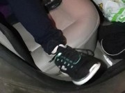 Sexy gf re wets her Jean's in the car, then finishes soaking them standing!