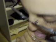 sucks and takes a surprise cum in mouth
