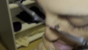 sucks and takes a surprise cum in mouth