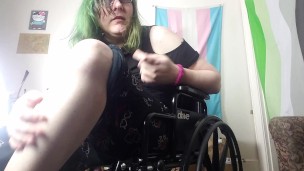 Goth in wheelchair won't let you cum for her foot