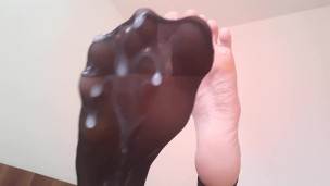 Cum on feet and stockings - Sonia showing cummy soles and toes