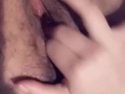 sexy white girl playing with her hairy pussy