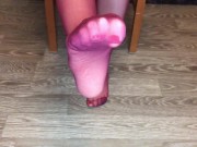 teen girl show new red nylon stockings foot fetish pov
