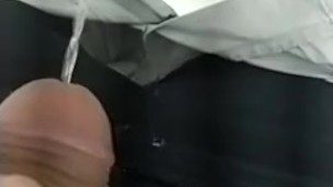 Pee man in the bathroom, before of sex. 