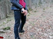 Sexy metalhead peeing in the forest