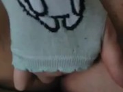 Teen girl plays with pussy With cute cat gloves