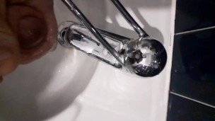 Beating my small hard cock at work thinking about mate. Cum over the wall!