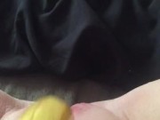 Teen fucks her tight little pussy with a banana & squirts everywhere 11/16