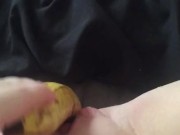 Teen fucks her tight little pussy with a banana & squirts everywhere 12/16