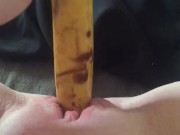 Teen fucks her tight little pussy with a banana & squirts everywhere 13/16