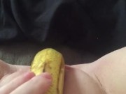 Teen fucks her tight little pussy with a banana & squirts everywhere 8/16