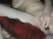 Neko girl toys her pussy with a new toy while tail plugged 5/16