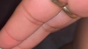 Ebony teen squirts playing with her creamy wet pussy