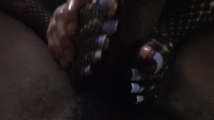 POV long toenails in fishnets footjob