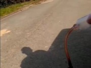 Get out of car naked with penis pump on