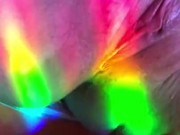 Fat redhead natural pussy and big ass in the rainbow light 