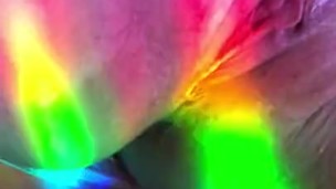 Fat redhead natural pussy and big ass in the rainbow light 