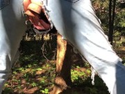 Outdoor play with her pierced and tattooed pussy in jeans 10/16