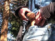 Outdoor play with her pierced and tattooed pussy in jeans 14/16