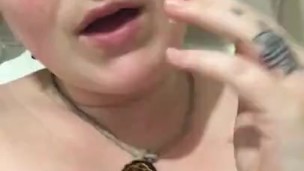 Unedited Milkymama smokes in tub stretching throat&pussy with dildo