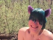 Kitten gives sloppy outdoor blowjob, cum in hair w/ water dump. 16/16