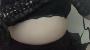 Stripping down to a skirt and gloves and playing with my tits