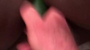 Hubby stuffing my hot wet pussy with a cucumber
