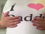 Clothe teasing with hard pierced nipples 