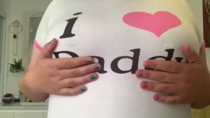 Clothe teasing with hard pierced nipples 