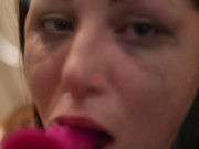 Deepthroat stick on dildo in the shower