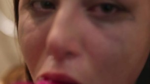 Deepthroat stick on dildo in the shower