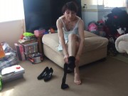 WEARING ON BLACK TIGHTS IN NIGHTGOWN HEELS SEXY BARE LEGS DANCE HOT PUSSY!