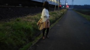 Japanese crossdresser public flashing at railway
