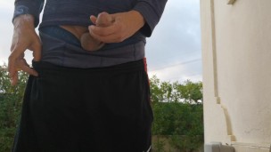 Early morning jerkoff outside in the garden