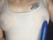 Myra soaks her tee with piss and plays with her nipples. Custom ASMR