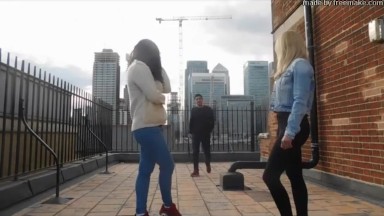 blowjob threesome on rooftop in london