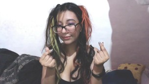 Busty E-girl plays with fingers live on webcam