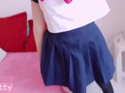 School Girl Spreading and Fingering Super Creamy Pink Pussy Close Up! 1/16