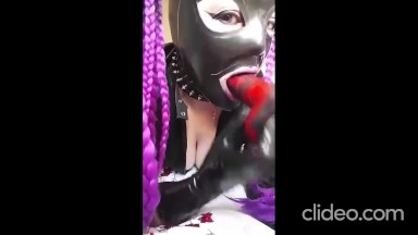 latex blowjob hood rubber slave girl Miss Maskerade devoted to her Master