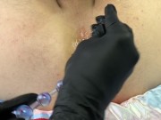 Pregnant wife trying to fist her husband and he cum. Anal fisting.Pegging. 1/16