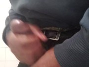 Jacking off through the zipper hole