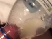 Big hard hairy cock cum in bottle